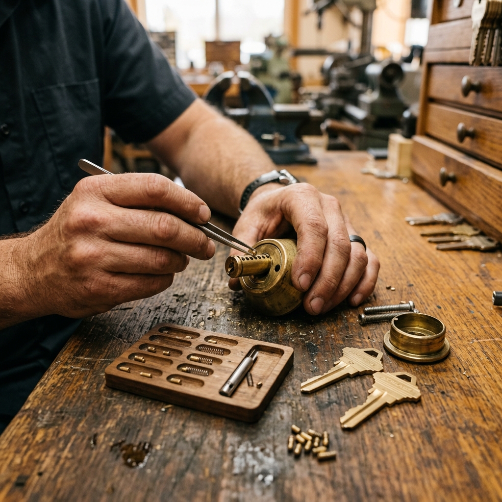 Locksmith rekeying deadbolt cylinder in Sarasota